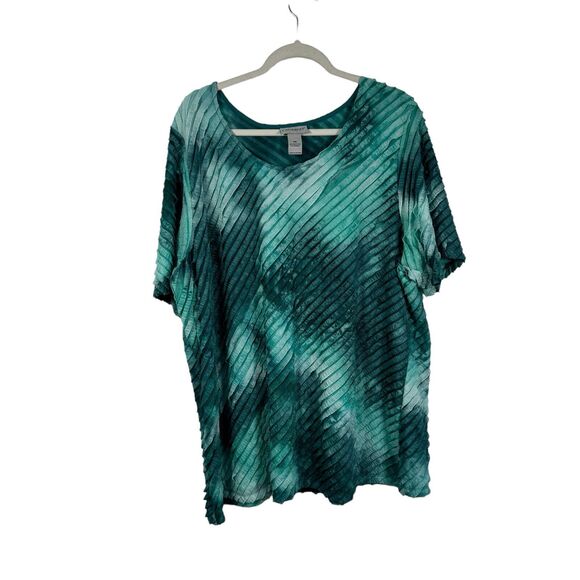 Catherines Aqua Blue Green Tie Dye Short Sleeve Blouse Work Office Womens 2x - Picture 1 of 5